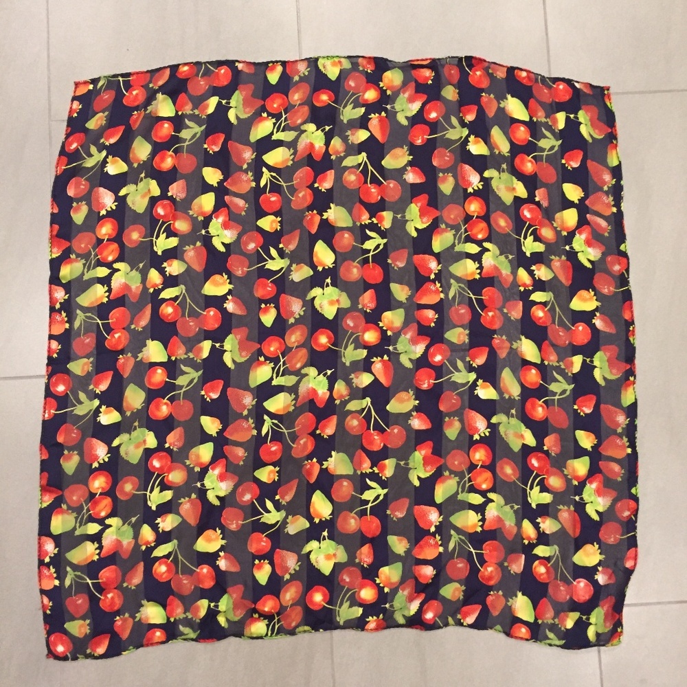 Navy Blue Red Green Strawberries Cherries Scarf
